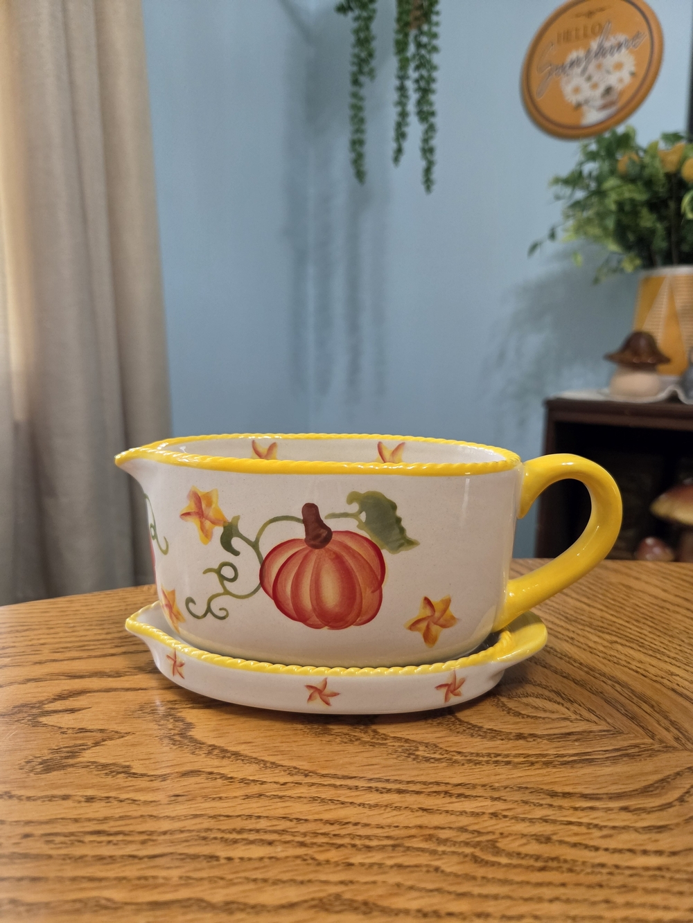 Temptations Pumpkin Patch Gravy Boat with Attached Saucer Dish Fall Harvest